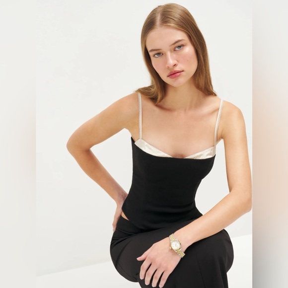 Reformation Tops - NEW Reformation Melanie Strappy Top Woven Silk Contrast  Black | size 0